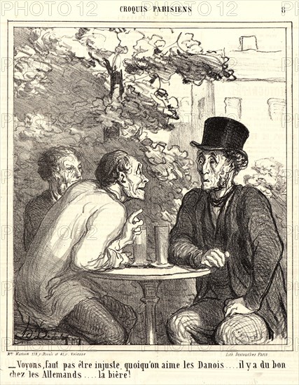 Honoré Daumier (French, 1808 - 1879). Voyons, faut pas Ãªtre injuste quoiqu'on aime les Danois, 1864. From Croquis Parisiens. Lithograph on newsprint paper. Image: 238 mm x 206 mm (9.37 in. x 8.11 in.). Second of two states.