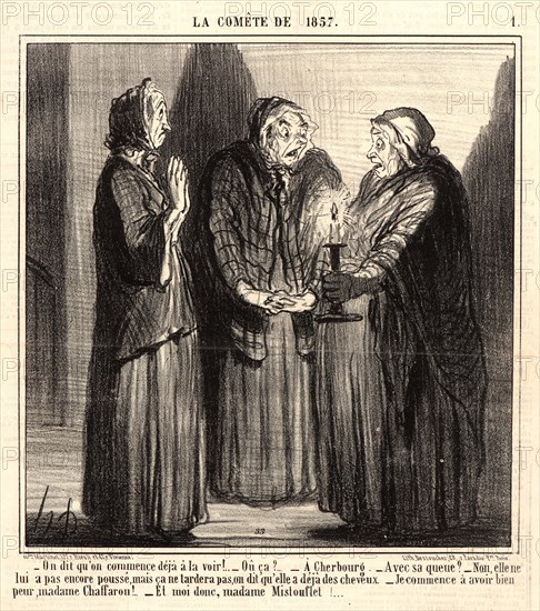 Honoré Daumier (French, 1808 - 1879). On dit qu'on commence déja Ã  la voir! ..., 1857. From La ComÃªte de 1857. Lithograph on newsprint paper. Image: 211 mm x 204 mm (8.31 in. x 8.03 in.). Second of two states.