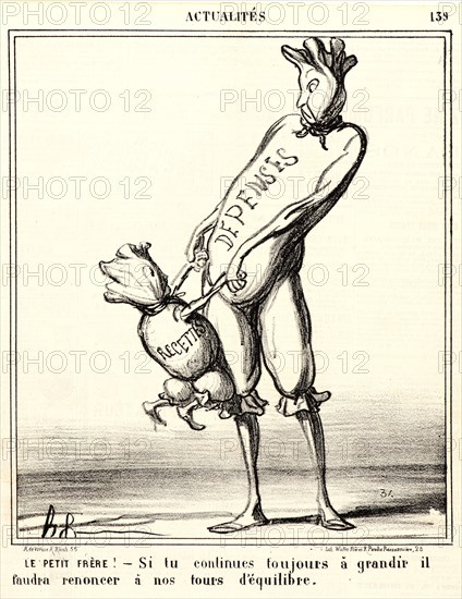 Honoré Daumier (French, 1808 - 1879). Le petit frÃ¨re!â€îSi tu continues toujours Ã  grandir..., 1870. From Actualités. Lithograph on newsprint paper. Image: 244 mm x 209 mm (9.61 in. x 8.23 in.). Second of two states.