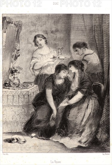 Narcisse Virgile Diaz de la Pen~a (French, 1808 - 1876). The Widow (La Veuve), 19th century. Lithograph.