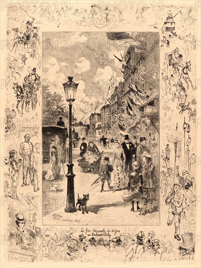 Félix Hilaire Buhot (French, 1847 - 1898). National Holiday on the Boulevard Clichy (La FÃªte Nationale au Boulevard Clichy), 1878. Etching and aquatint.