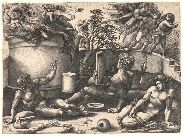 Amico Aspertini (Italian, 1474/1475 - 1552). The Expulsion of Adam and Eve from Paradise, ca. 1540-1552. Engraving on laid paper. Plate: 234 mm x 320 mm (9.21 in. x 12.6 in.).