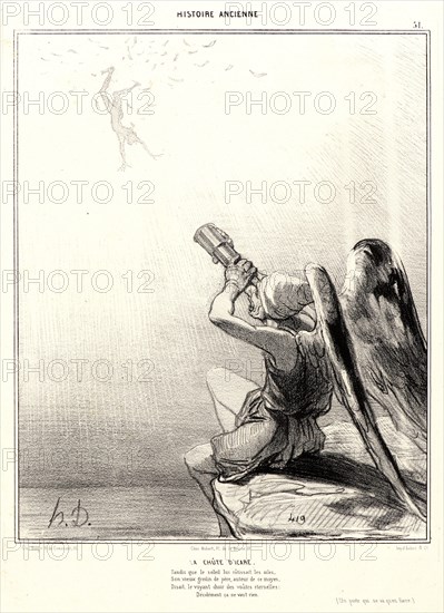 Honoré Daumier (French, 1808 - 1879). La chu^te d'Icare, 1842. From Histoire Ancienne. Lithograph on white wove paper. Image: 256 mm x 206 mm (10.08 in. x 8.11 in.). Third of four states.