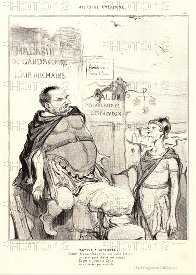 Honoré Daumier (French, 1808 - 1879). Marius Ã  Carthage, 1842. From Histoire Ancienne. Lithograph on white wove paper. Image: 246 mm x 195 mm (9.69 in. x 7.68 in.). Third of three states.