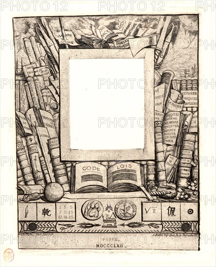 Charles Meryon (French, 1821 - 1868). Design for a frame for the Portrait of Armand Guéraud (Projet d'Encadrement pour le Portrait d'Armand Guéraud), 1862. Etching. Eleventh of thirteen states.