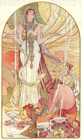 Alphonse Mucha (Czech, 1860 - 1939). Incantation (Salammbo), ca. 1897. Color lithograph on wove paper. Sheet: 405 mm x 308 mm (15.94 in. x 12.13 in.).