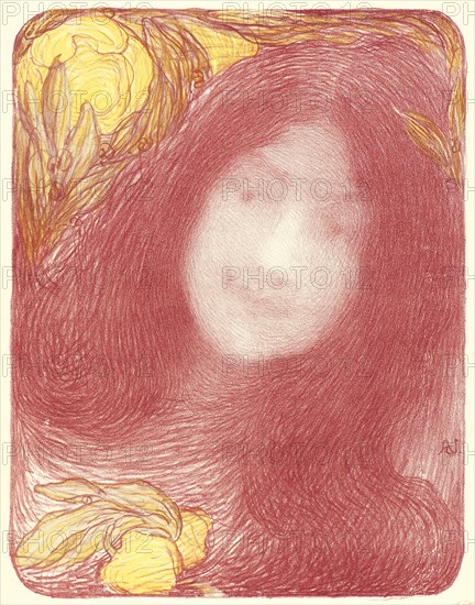 Edmond FranÃ§ois Aman-Jean (French, 1858 - 1936). Under the Flowers (Sous les Fleurs), ca. 1897. Color lithograph on wove paper. Sheet: 405 mm x 308 mm (15.94 in. x 12.13 in.).