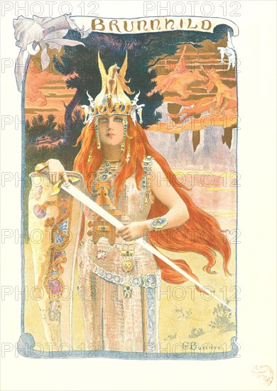 Gaston BussiÃ¨re (French, 1862â€ì1928/1929). Brunhilde (Brunnhild), ca. 1898. Color lithograph on wove paper. Sheet: 405 mm x 308 mm (15.94 in. x 12.13 in.).