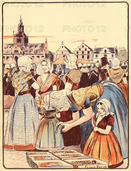 Fernand Piet (French, 1869 - 1942). Un Marché En Zélande, 1898. Color lithograph on wove paper. Sheet: 405 mm x 308 mm (15.94 in. x 12.13 in.).