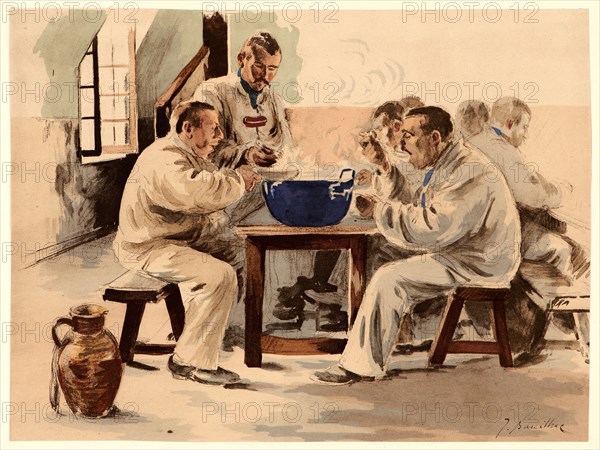 J. Baseilhac (French, active 19th century). Soup in the Barracks (La soupe a la chambrée), ca. 1898. Collotype on wove paper. Sheet: 405 mm x 308 mm (15.94 in. x 12.13 in.).