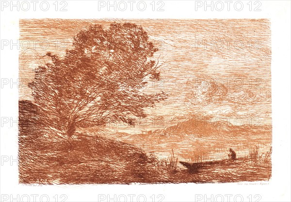 Jean-Baptiste-Camille Corot (French, 1796 - 1875). A Lake in the Tyrol, ca. 1863- 1865. Etching printed in red-brown ink. Plate: 131 mm x 193 mm (5.16 in. x 7.6 in.). Third of three states, with letters.