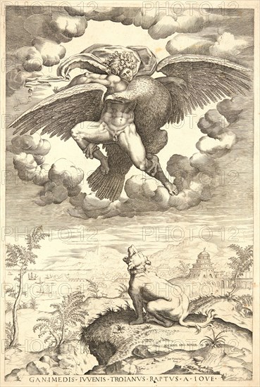 Nicolas Béatrizet (French, born 1507 or 1515, died ca. 1565) after Michelangelo Buonarroti (Italian, 1475 - 1564). The Rape of Ganymede, 16th century. Engraving.