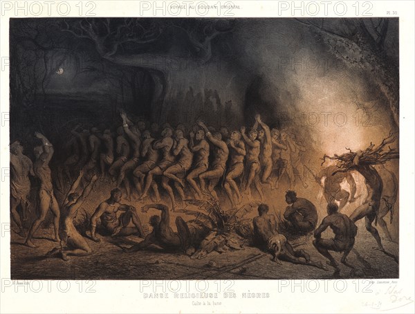 Gustave Doré (French, 1832 - 1883). Danse Religieuse de NÃ¨gres. Culte Ã  la lune, ca. 1850-1860. From Musée Francais-Anglais. Color lithograph.