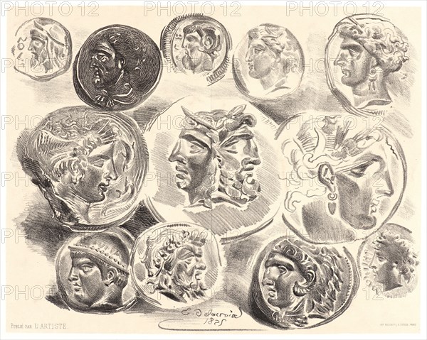 EugÃ¨ne Delacroix (French, 1798 - 1863). Twelve Antique Medals (Douze Médailles Antiques), 1825. Lithograph. Third state.