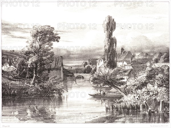 Jules Dupré (French, 1811 - 1889). View in AlenÃ§on (Vue prise Ã  AlenÃ§on (Dep. de l'Orne)), 1839. Lithograph on wove paper. Image: 137 mm x 189 mm (5.39 in. x 7.44 in.). First of two states, with letters.