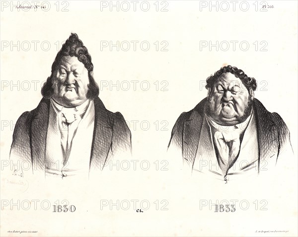 Honoré Daumier (French, 1808 - 1879). 1830 et 1833, 1833. Lithograph on white wove paper. Image: 155 mm x 300 mm (6.1 in. x 11.81 in.). First of two states.