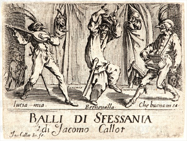 Jacques Callot (French, 1592 - 1635). Balli di Sfessania, Title Plate, 1622 and later. From Balli di Sfessania. Etching. First of two states.
