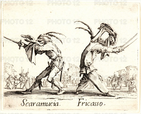 Jacques Callot (French, 1592 - 1635). Scaramucia and Fricasso, 1622 and later. From Balli di Sfessania. Etching. Plate: 72 mm x 90 mm (2.83 in. x 3.54 in.). First of two states.
