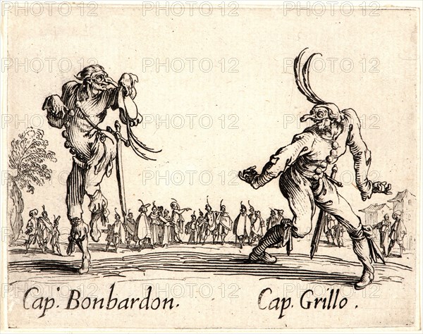 Jacques Callot (French, 1592 - 1635). Cap. Bonbardon and Cap. Grillo, 1622 and later. From Balli di Sfessania. Etching. First of two states.