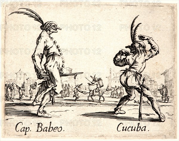 Jacques Callot (French, 1592 - 1635). Cap. Babeo and Cucuba, 1622 and later. From Balli di Sfessania. Etching. First of two states.