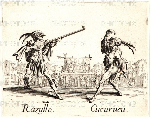 Jacques Callot (French, 1592 - 1635). Razullo and Cucurucu, 1622 and later. From Balli di Sfessania. Etching. First of two states.