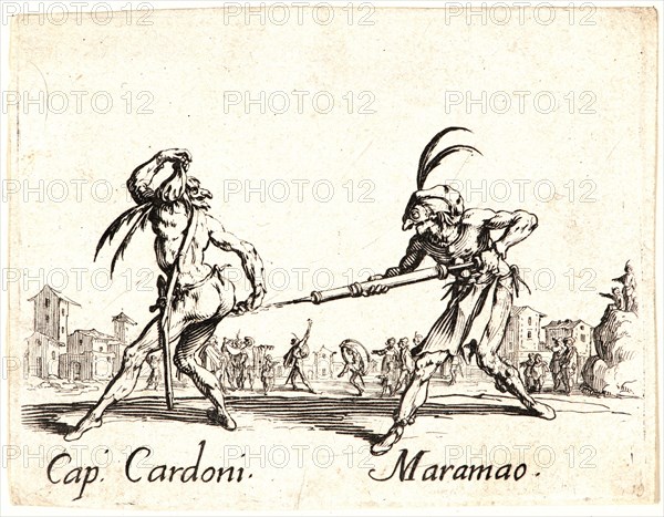 Jacques Callot (French, 1592 - 1635). Cap. Cardoni and Maramao, 1622 and later. From Balli di Sfessania. Etching. First of two states.