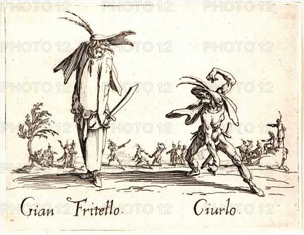 Jacques Callot (French, 1592 - 1635). Gian Fritello and Ciurlo, 1622 and later. From Balli di Sfessania. Etching. First of two states.