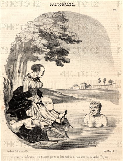 Honoré Daumier (French, 1808 - 1879). L'eau est délicieuse..., 1845. From Pastorales. Lithograph on newsprint paper. Image: 259 mm x 219 mm (10.2 in. x 8.62 in.). Second of two states.