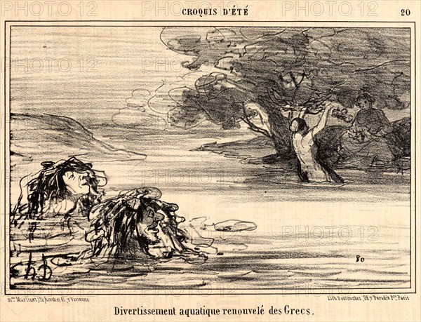 Honoré Daumier (French, 1808 - 1879). Divertissement aquatique renouvelé des Grecs, 1857. From Croquis d'été. Lithograph on newsprint paper. Image: 170 mm x 261 mm (6.69 in. x 10.28 in.). Second of two states.