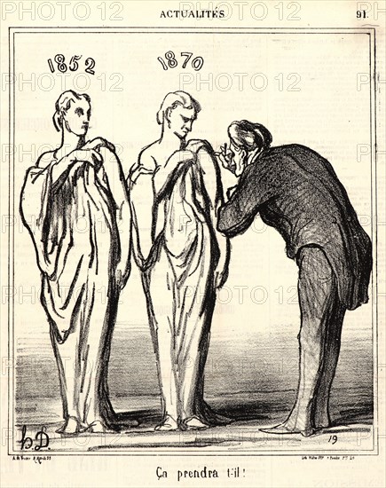 Honoré Daumier (French, 1808 - 1879). CÂ¸a prenda t'-il!, 1870. From Actualités. Lithograph on newsprint paper. Image: 236 mm x 205 mm (9.29 in. x 8.07 in.). Second of two states.