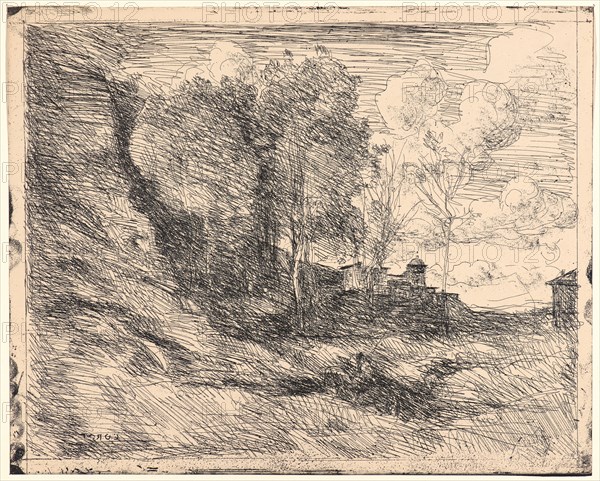 Jean-Baptiste-Camille Corot (French, 1796 - 1875). Souvenir d'Ostie, 1855. From Quarante Clichés-Glace. Cliché-verre.