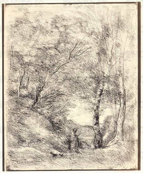 Jean-Baptiste-Camille Corot (French, 1796 - 1875). Les Jardins d'Horace, 1855. From Quarante Clichés-Glace. Cliché-verre.