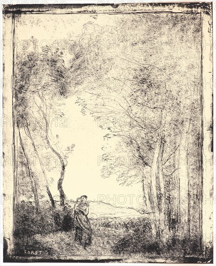 Jean-Baptiste-Camille Corot (French, 1796 - 1875). Jeune Mere a l'Entree d'un Bois, 1856. From Quarante Clichés-Glace. Cliché-verre.