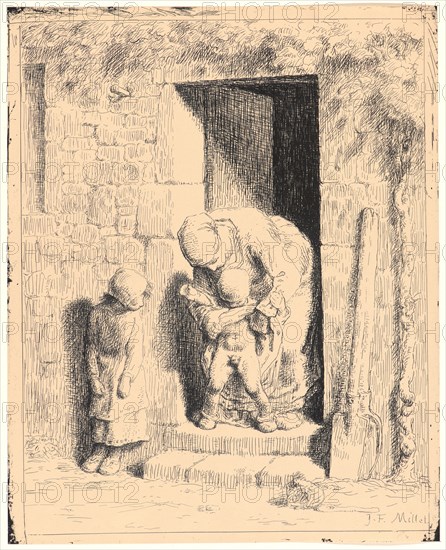 Jean-FranÃ§ois Millet (French, 1814 - 1875). Maternal Precaution (Précaution Maternelle), 1862. From Quarante Clichés-Glace. Cliché-verre.