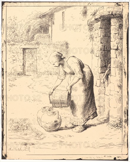Jean-FranÃ§ois Millet (French, 1814 - 1875). Woman Emptying a Pail (Femme vidant un seau), 1862. From Quarante Clichés-Glace. Cliché-verre.