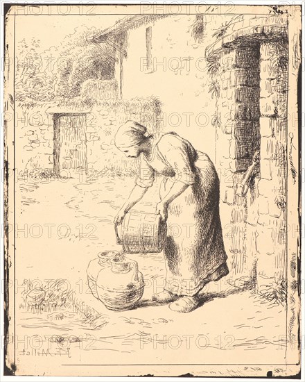 Jean-François Millet (French, 1814 - 1875). Woman Emptying a Pail (Femme vidant un seau), 1862. From Quarante Clichés-Glace. Cliché-verre.