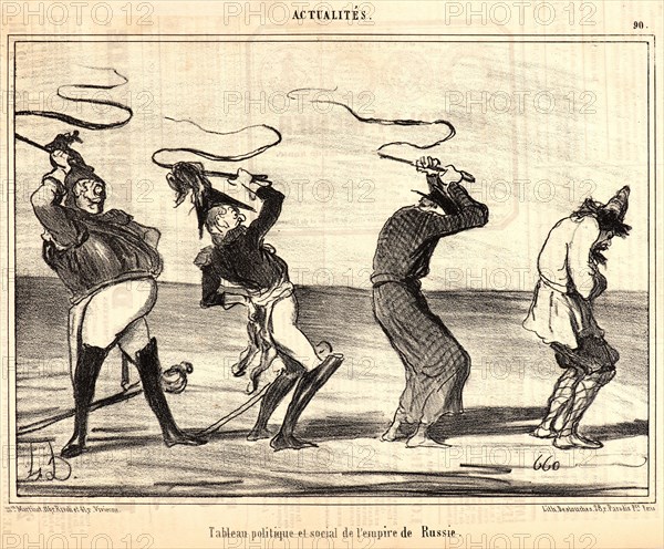 Honoré Daumier (French, 1808 - 1879). Tableau politique et social de l'empire de Russie, 1854. From Actualités. Lithograph on newsprint paper. Image: 195 mm x 271 mm (7.68 in. x 10.67 in.). Second of two states.