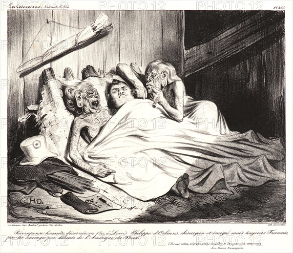 Honoré Daumier (French, 1808 - 1879). Récompense honnête decernée...A` Louis-Philippe..., 1835. Lithograph on white wove paper. Image: 202 mm x 265 mm (7.95 in. x 10.43 in.). Second state, with letters.