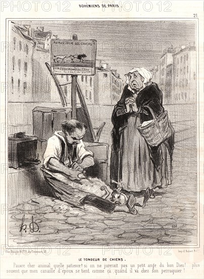 Honoré Daumier (French, 1808 - 1879). Le Tondeur de Chiens, 1842. Lithograph on newsprint paper. Image: 237 mm x 200 mm (9.33 in. x 7.87 in.) (image dimensions are for composition). Third of three states.
