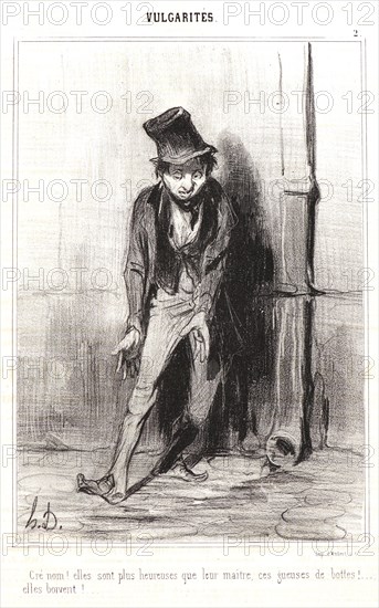 Honoré Daumier (French, 1808 - 1879). Cré Nom! Elles sont plus heureuses..., 1841. Lithograph on newsprint paper. Image: 241 mm x 168 mm (9.49 in. x 6.61 in.) (image dimensions are for composition). Third of three states.