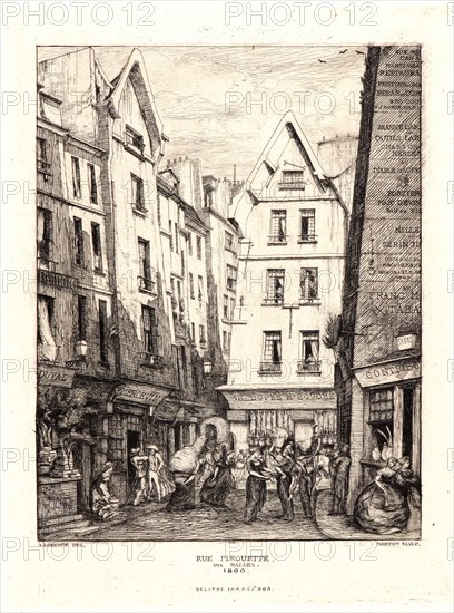 Charles Meryon (French, 1821 - 1868). Pirouette Street, near the Markets, Paris (La Rue Pirouette aux Halles, Paris), 1860. Etching. Fifth of six states.