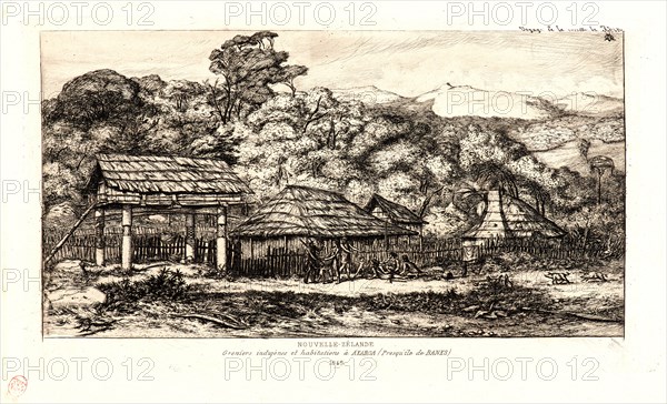 Charles Meryon (French, 1821 - 1868). Indigenous Barns and Huts at Akaroa, Banks' Peninsula (Greniers IndigÃ¨nes et Habitations Ã  Akaroa, Presqu'Ile de Banks), 1845. Etching.