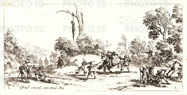 Jacques Callot (French, 1592 - 1635). The Attack on the Road (L'Attaque sur la Route), 1636. From The Small Miseries of War (Les Petites MisÃ¨res de la Guerre). Etching. Second of two states.