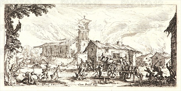 Jacques Callot (French, 1592 - 1635). Pillage and Burning of a Village (Pillage et Incendie d'un Village), 1636. From The Small Miseries of War (Les Petites MisÃ¨res de la Guerre). Etching. Second of two states.