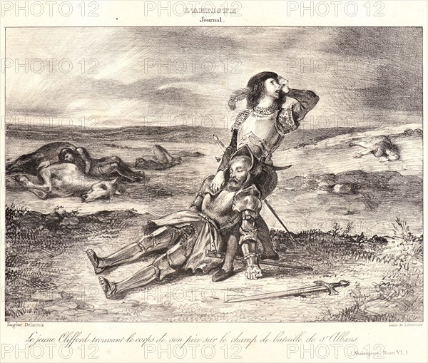 EugÃ¨ne Delacroix (French, 1798 - 1863). Young Clifford Finding the Body of His Father (La jeune Clifford trouvant le corps de son pÃ¨re sur le champ de bataille de Saint-Alban), 1834. Lithograph. Second of three states.