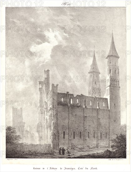 Louis Jacques Mandé Daguerre (French, 1787 - 1851). Ruines de l'Abbaye de JumiÃ¨ge, 19th century. Lithograph.