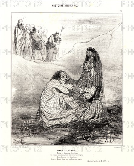 Honoré Daumier (French, 1808 - 1879). Mars et Vénus, 1842. From Histoire Ancienne. Lithograph on white wove paper. Image: 237 mm x 200 mm (9.33 in. x 7.87 in.). Third of three states.