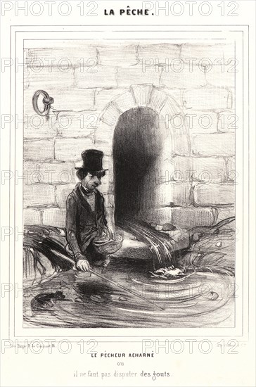 Honoré Daumier (French, 1808 - 1879). Le PÃªcheur Archarné, 1840. From La PÃªche. Lithograph on white wove paper. Image: 222 mm x 163 mm (8.74 in. x 6.42 in.) (image dimensions are for composition). Second state, with letters.