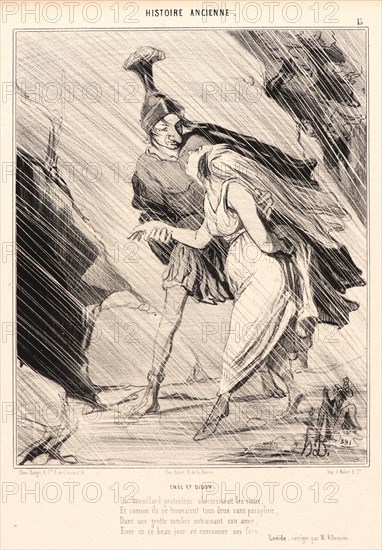 Honoré Daumier (French, 1808 - 1879). Ãânée et Didon, 1842. From Histoire Ancienne. Lithograph on white wove paper. Image: 240 mm x 195 mm (9.45 in. x 7.68 in.) (image dimensions are for composition). Second of three states.