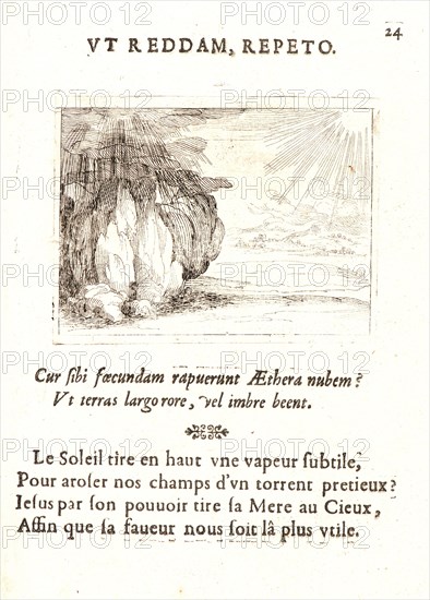 Jacques Callot (French, 1592 - 1635). Le Soleil et la Pluie, 17th century. From The Life of the Virgin in Emblems (La Vie de la MÃ¨re de Dieu représentée par des. Etching. First of two states.